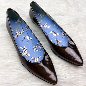 Stuart Weitzman Dark Brown Patent Leather Pointed Toe Flat Shoe Dog Dalmatian 7